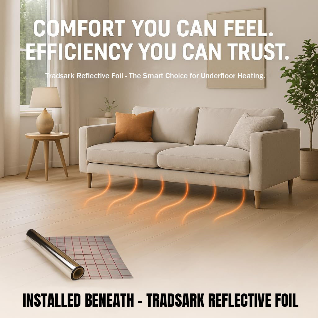 Close-up view of aluminum floor heating reflective film showing PET protective layers and aluminum core