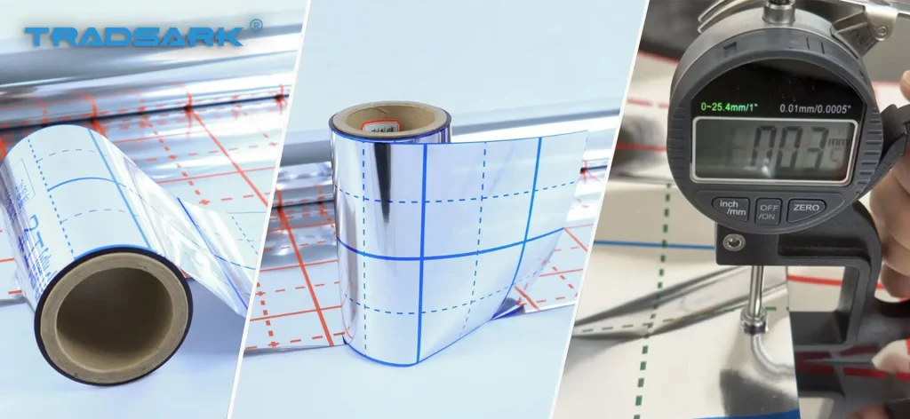 Tradsark Underfloor Heating Insulation Film roll with reflective surface and red grid for floor heating installation