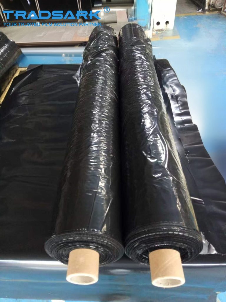 Película mulch negra, rollos de plástico agrícola para control de malezas en cultivos