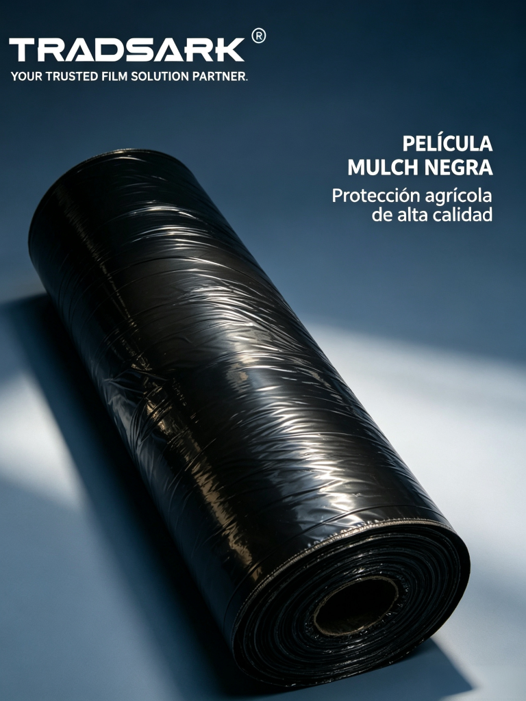 Película mulch negra, rollos de plástico agrícola para control de malezas en cultivos